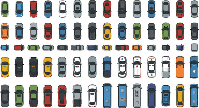 Top view cars set and city vehicles vector collection design