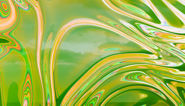 Green abstract fluid geometry with glossy finish and dynamic motion