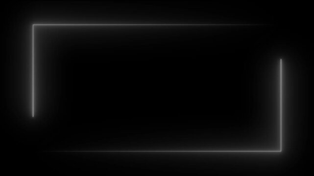 Glowing white neon rectangle and circle light frame animation on a dark black background.