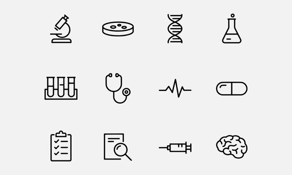 Clinical Study line editable icons set.