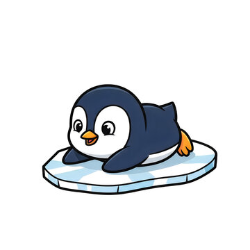 Cute Cartoon Penguin on Snow with Ice Cream and Ice Skates, Winter Holiday Vector Illustration Featuring Funny Antarctic Bird Character for Christmas, Cold Weather and Wildlife Concept