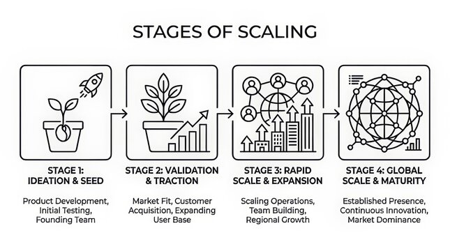 Illustrated Stages of Business Growth and Scaling Process Explained.