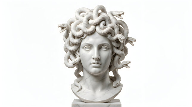 Medusa stone bust with snakes for hair illustration