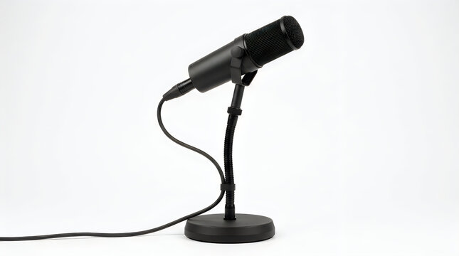 Black condenser microphone on a stand for studio recording illustration