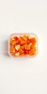Chipped plastic container on a sleek white background, minimalist, ||recycling
