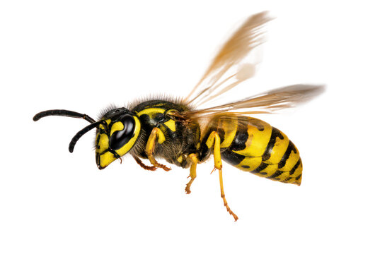 Macro yellow jacket wasp close-up, striped winged insect detail, pollinator and pest concept isolated PNG with Transparent Background