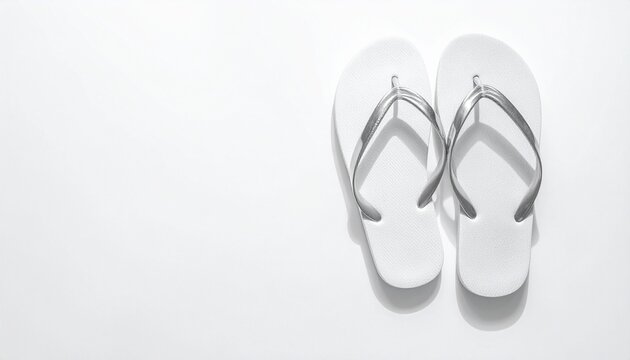 White flip‑flops rest symmetrically, radiating simplicity, comfort, and timeless casual elegance.
