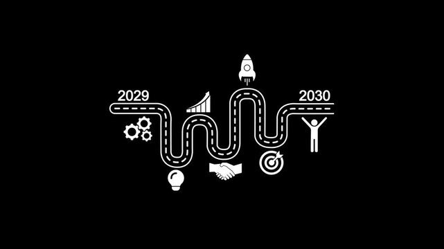 Business roadmap 2029 to 2030 strategy infographic with growth and success milestones