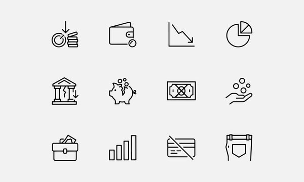 Loss of money line editable icon set. Containicons related to lose money, bankruptcy, downturn, crisis