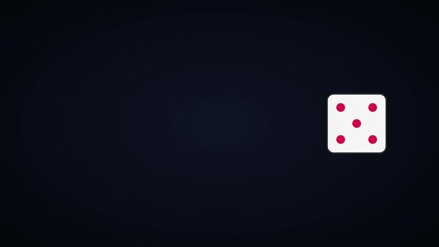 Single animation 4k white dice rolling on dark background, for casino and, gambling concept, luck