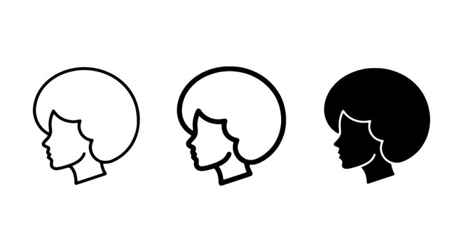 Afro Hairstyle Icons, Black Woman Profile Silhouette, Retro Curly Hair Vector Graphics