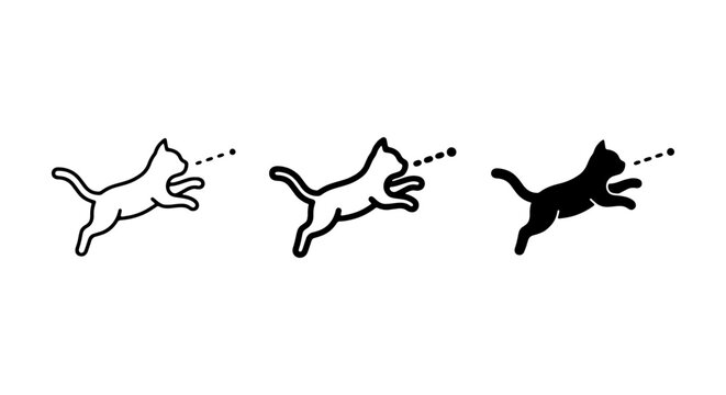 Playful Cat Icons, Silhouette & Outline, Laser Pointer Chase, Vector Graphics