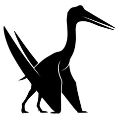 Black silhouette of a pterodactyl dinosaur icon. © Maulana