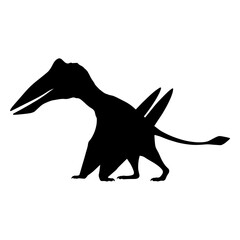 Black silhouette of a pterodactyl dinosaur walking on white background. © Maulana