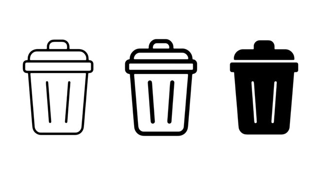 Trash Can Icons, Waste Bin Symbols, Garbage Can Graphics, Delete Vector Set
