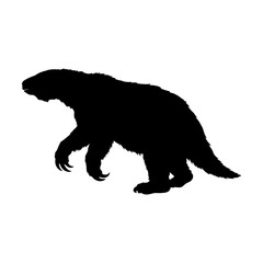 Obraz premium Silhouette of a prehistoric giant ground sloth walking isolated on white.