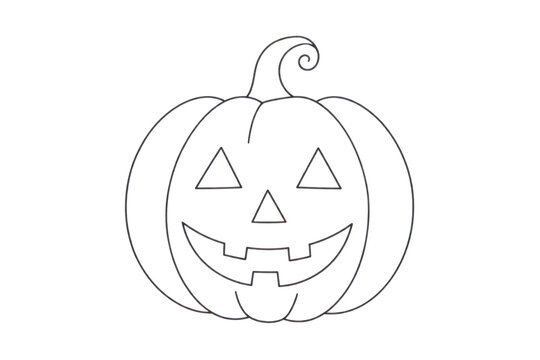 Minimal pumpkin outline illustration, Halloween jack o lantern line art, simple black icon design isolated PNG with Transparent Background