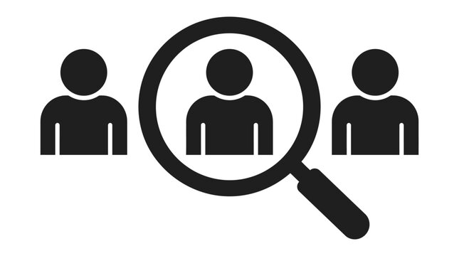 Magnifying glass icon with people search for hr recruitment and employee selection design