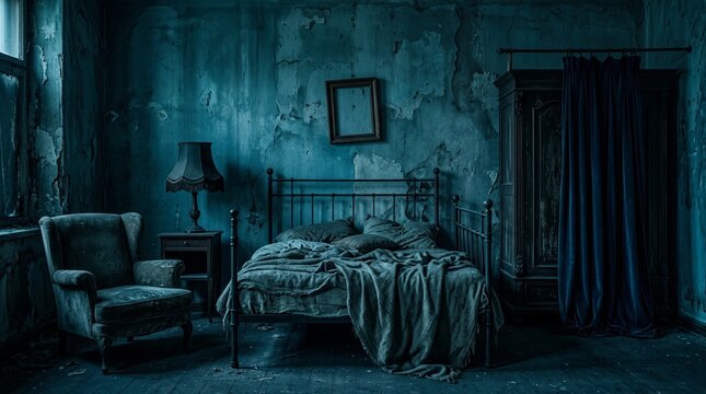 Creepy Abandoned Bedroom with Old Furniture and Dark Atmosphere
