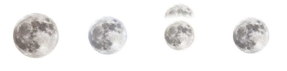 Full Moon Phases and Astrophotography Details Isolated on White Background Stock Photo - Professional Space and Astronomy Concept Photography © Khanji