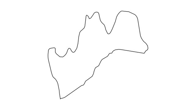 Minimalist continuous line drawing animation of world map silhouette appearing on white background in motion.