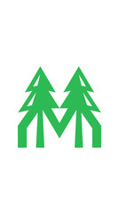 Fototapeta premium Green outline letter M pine tree logo