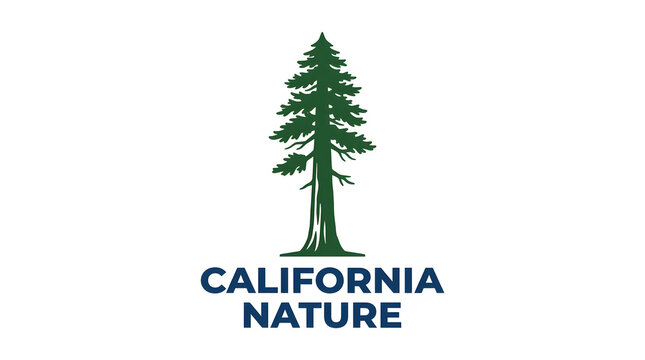 California nature redwood tree icon design. Minimalist forest logo vector illustration for eco branding.