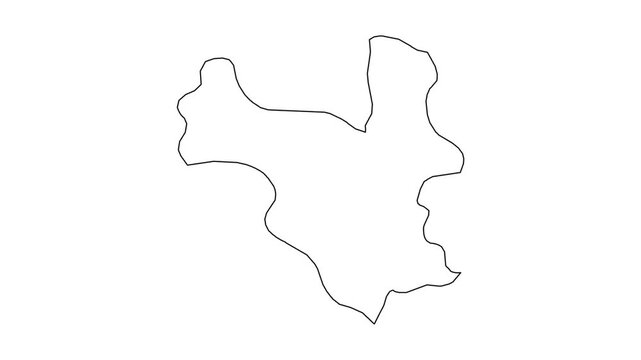 Abstract line art self-drawing animation of map of a region in sudan, dynamic hand-drawn outline revealing geographic borders, clean white background.