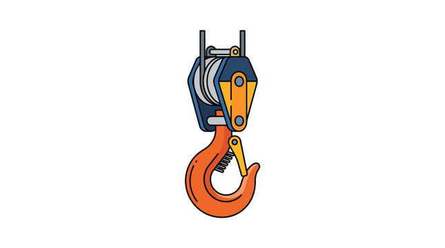 Industrial heavy duty crane hook and pulley block illustration for construction and logistics lifting equipment