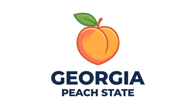 Georgia Peach State emblem with ripe fruit and leaf. Vibrant state symbol logo design for branding and marketing.