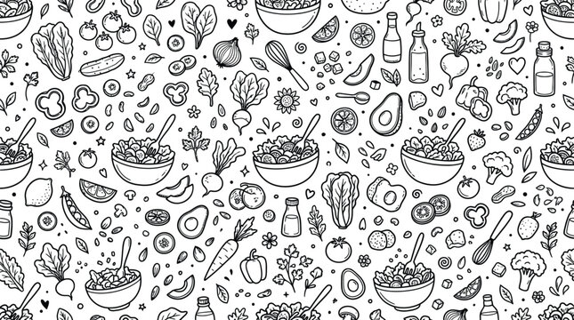 Fresh salad bowl vector image pattern