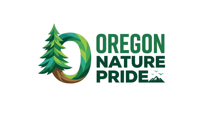 Oregon state pride logo with pine tree design. Nature-themed emblem for eco-friendly branding and outdoor identity.
