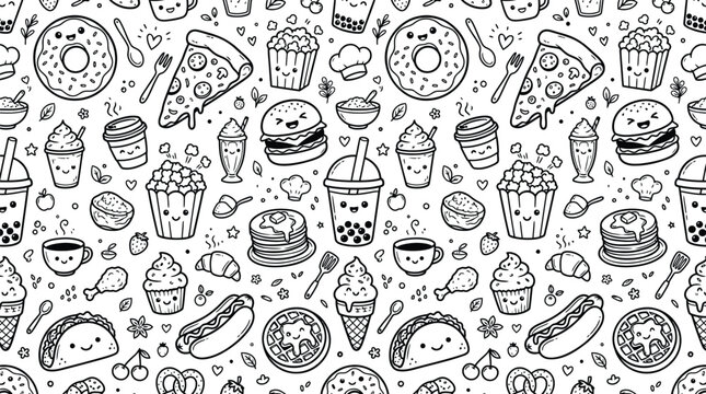 Cute fast food vector image seamless pattern