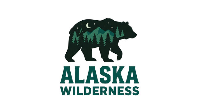 Alaska wilderness bear silhouette icon on white. Minimalist black grizzly vector graphic for branding and outdoor designs.