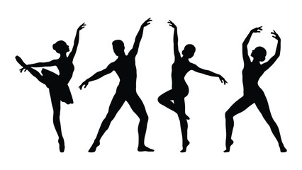 Black silhouette of four ballet dancers in different poses © Amit