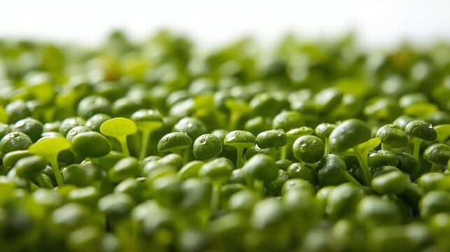 Fresh microgreen leaves. Healthy eating concept. Close up clear angle and top view.