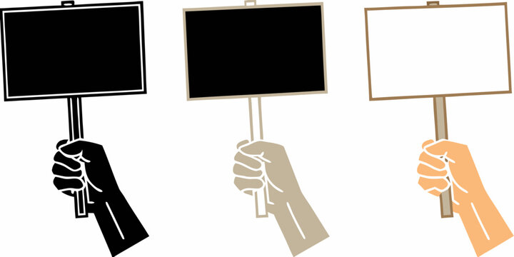 Hand Holding Rectangular Sign In Three Color Variations Vector Illustration