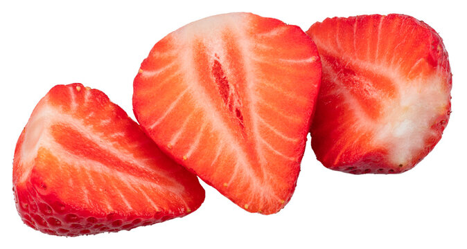 Strawberry sliced halves isolated on a white background.