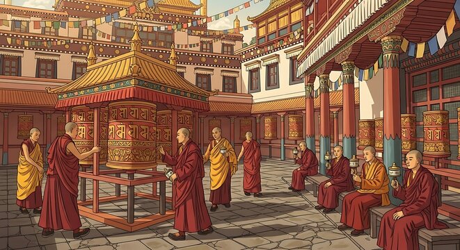 Buddhist Temple Scene.