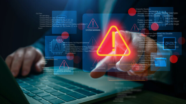 Caution of spam in website digital technology. concept of warning symbol or attack cyber, security notification. warn failure of the computer, danger from network mistake