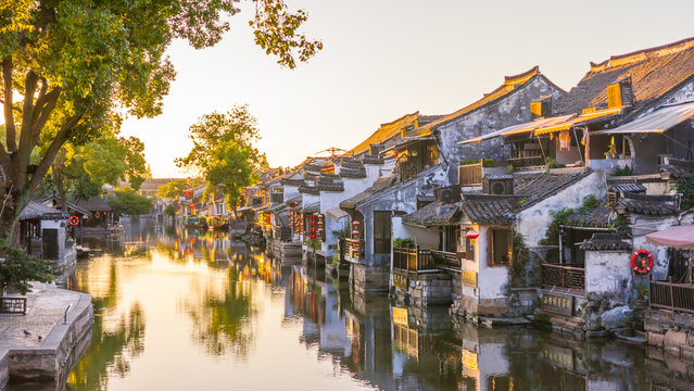 Scenic view of Xitang ancient water town in Jiashan County, Zhejiang, China