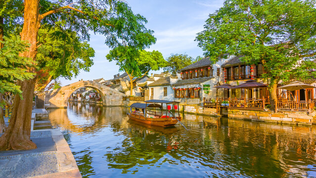 Scenic view of Xitang ancient water town in Jiashan County, Zhejiang, China