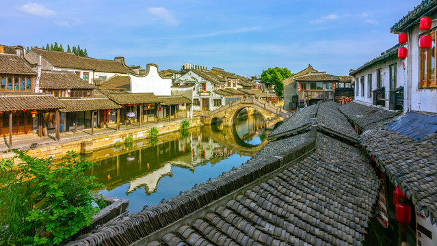 Scenic view of Xitang ancient water town in Jiashan County, Zhejiang, China