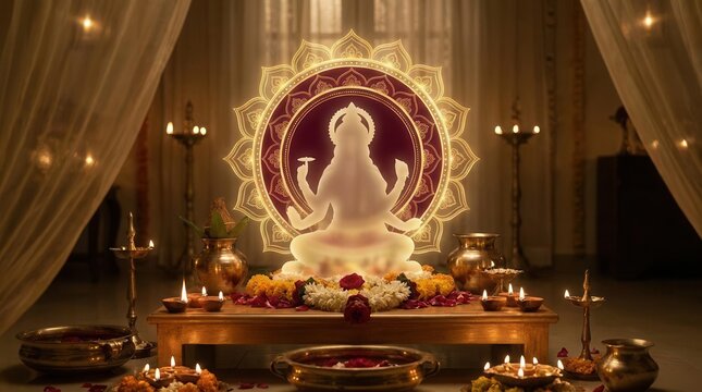 Translucent Goddess Durga Silhouette with Glowing Mandala for Navratri