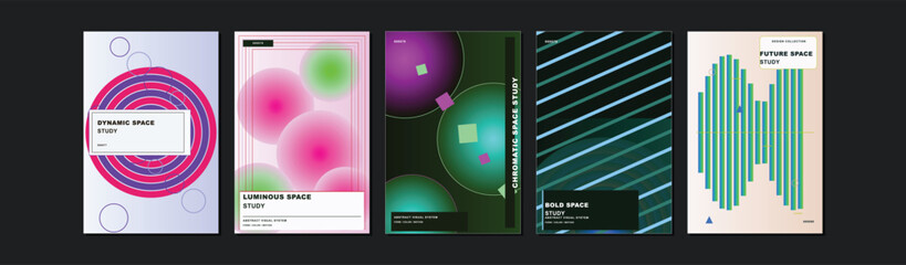 Fototapeta premium Set of five modern abstract posters with geometric graphic design