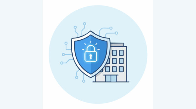 Cybersecurity and Data Protection for Business Building Illustration