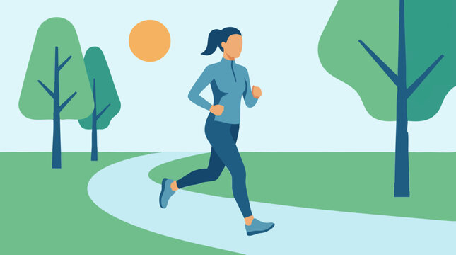 Illustration of a woman running in a park, promoting outdoor exercise and healthy living
