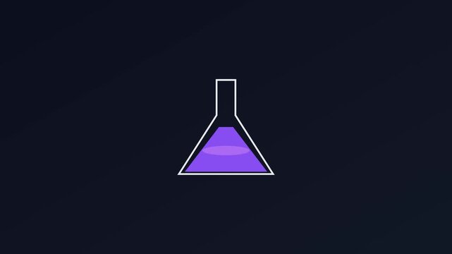 Animated science laboratory erlenmeyer flask with purple liquid for chemistry research and education projects animation 4k