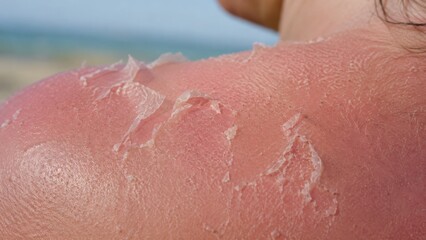 Fototapeta premium Extreme macro of sunburn peeling on human shoulder