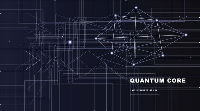 Abstract digital network background with geometric quantum nodes